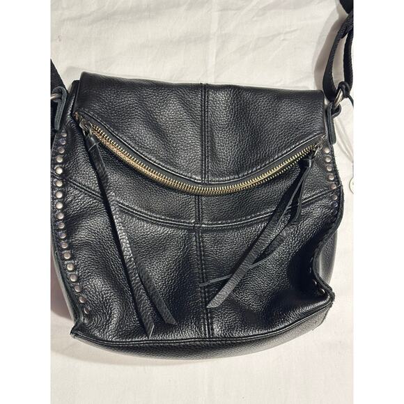 The SAK Silverlake Black Pebble Leather Studded Fringe Crossbody Shoulder Bag - Picture 3 of 13